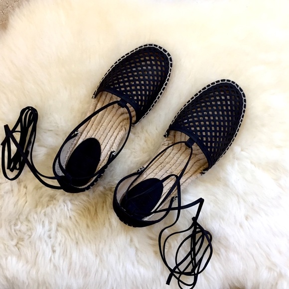 Frye Leo Perforated Ankle Wrap Espadrille Flats - Picture 2 of 8